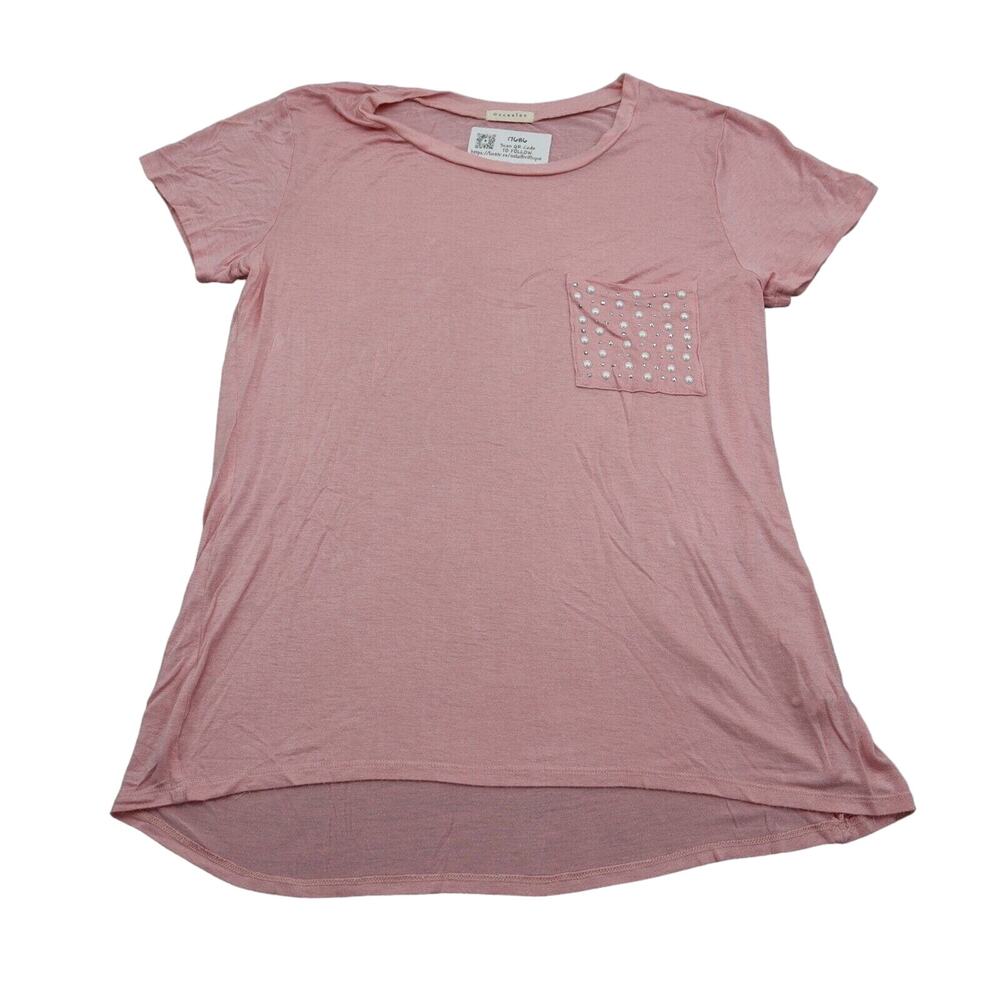 Occasion Shirt Womens 1X Pink Short Sleeve Round Neck Pocket Pullover T Shirt